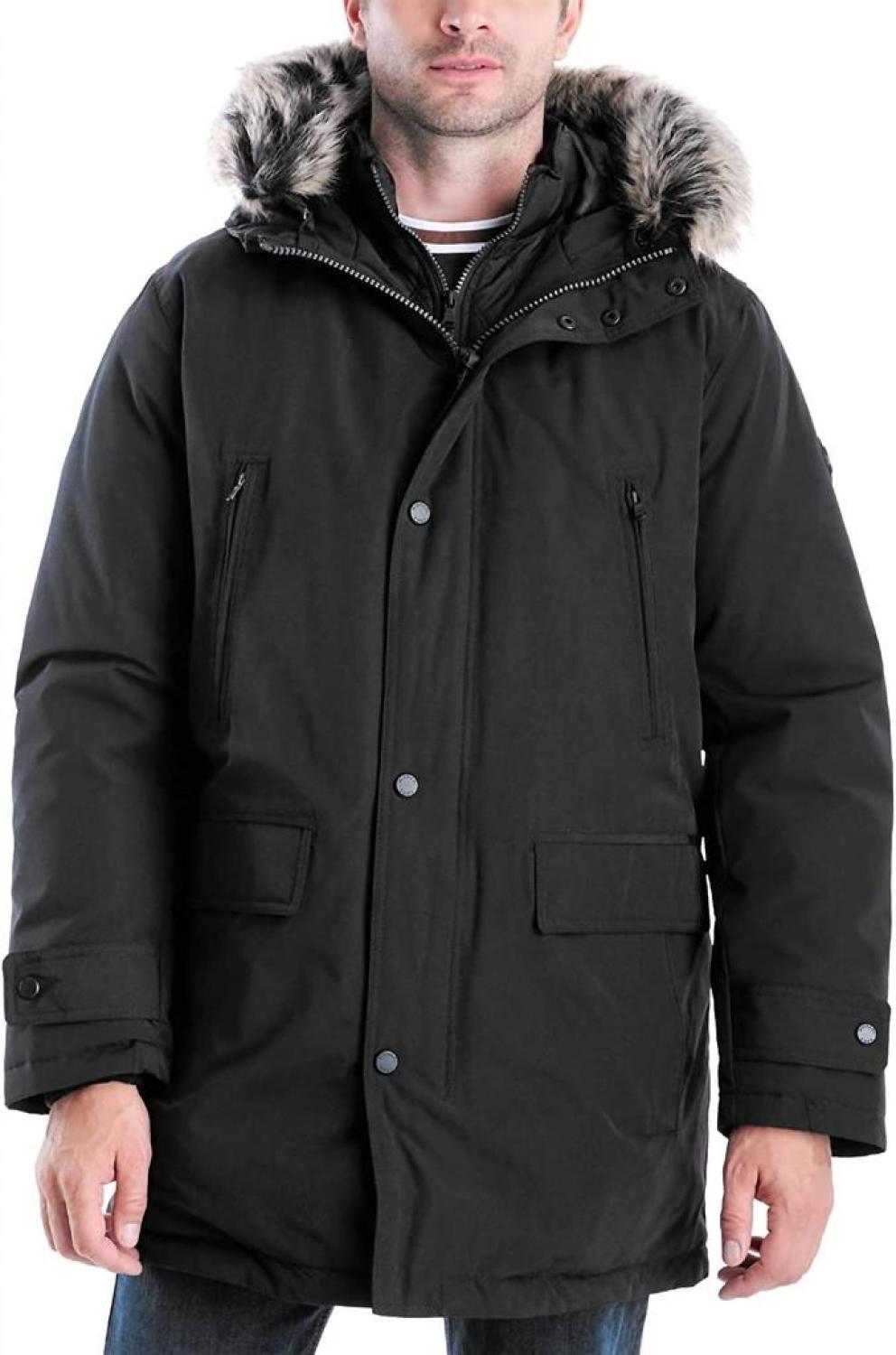 Men's Mmk791896 Heavyweight Hooded Snorkel Parka Coat With Bib In Black