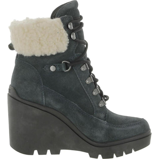 Taanya Womens Suede Faux Fur Wedge Boots