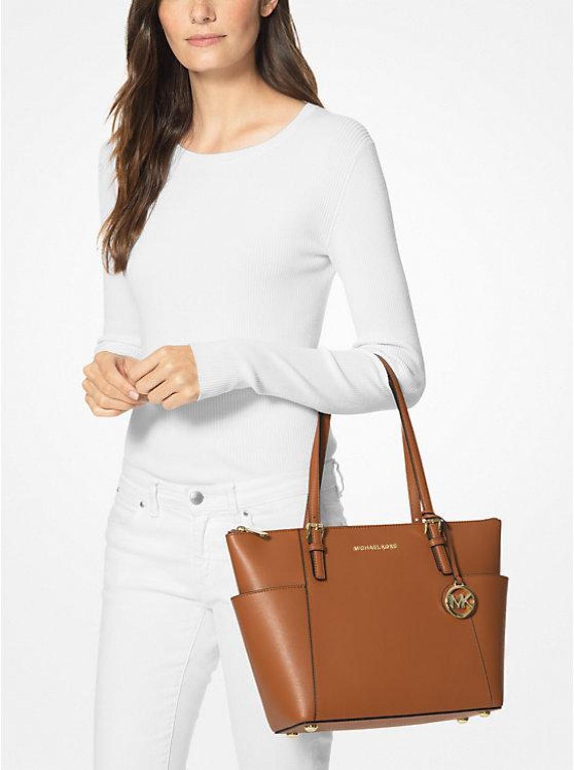 Jet Set Large Crossgrain Leather Top-Zip Tote Bag