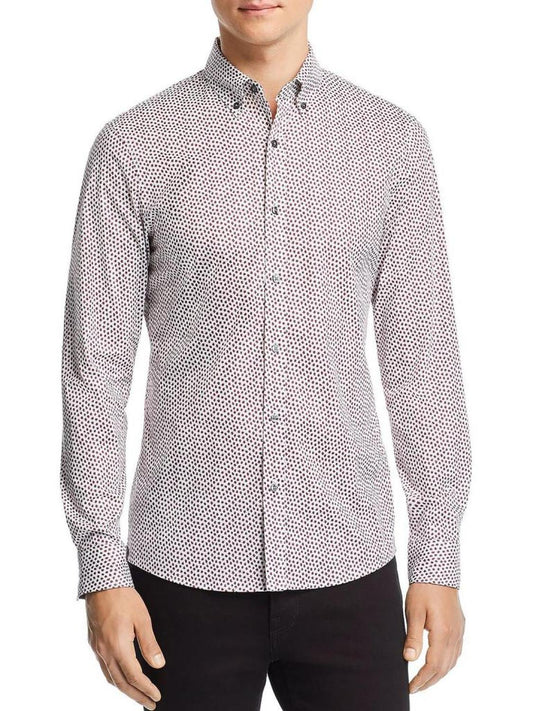 Mens Printed Collared Button-Down Shirt