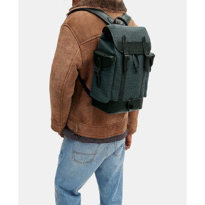 Leather Hitch Backpack in Micro Signature Jacquard