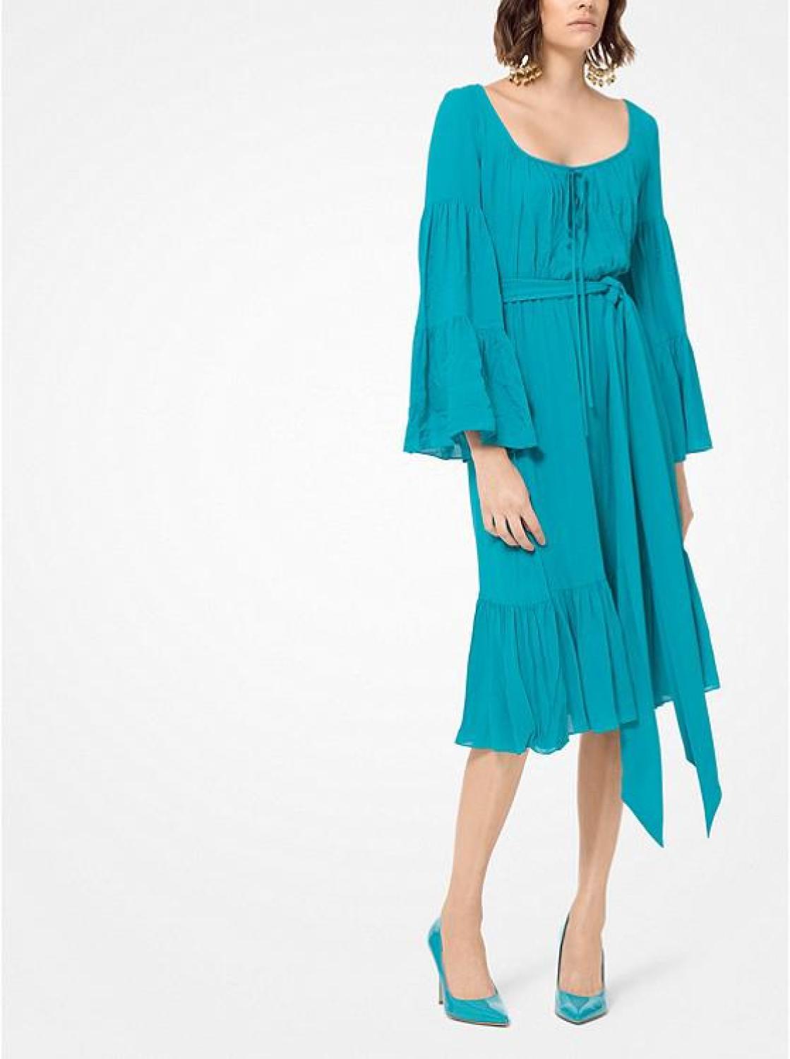 Crushed Silk-Georgette Peasant Dress