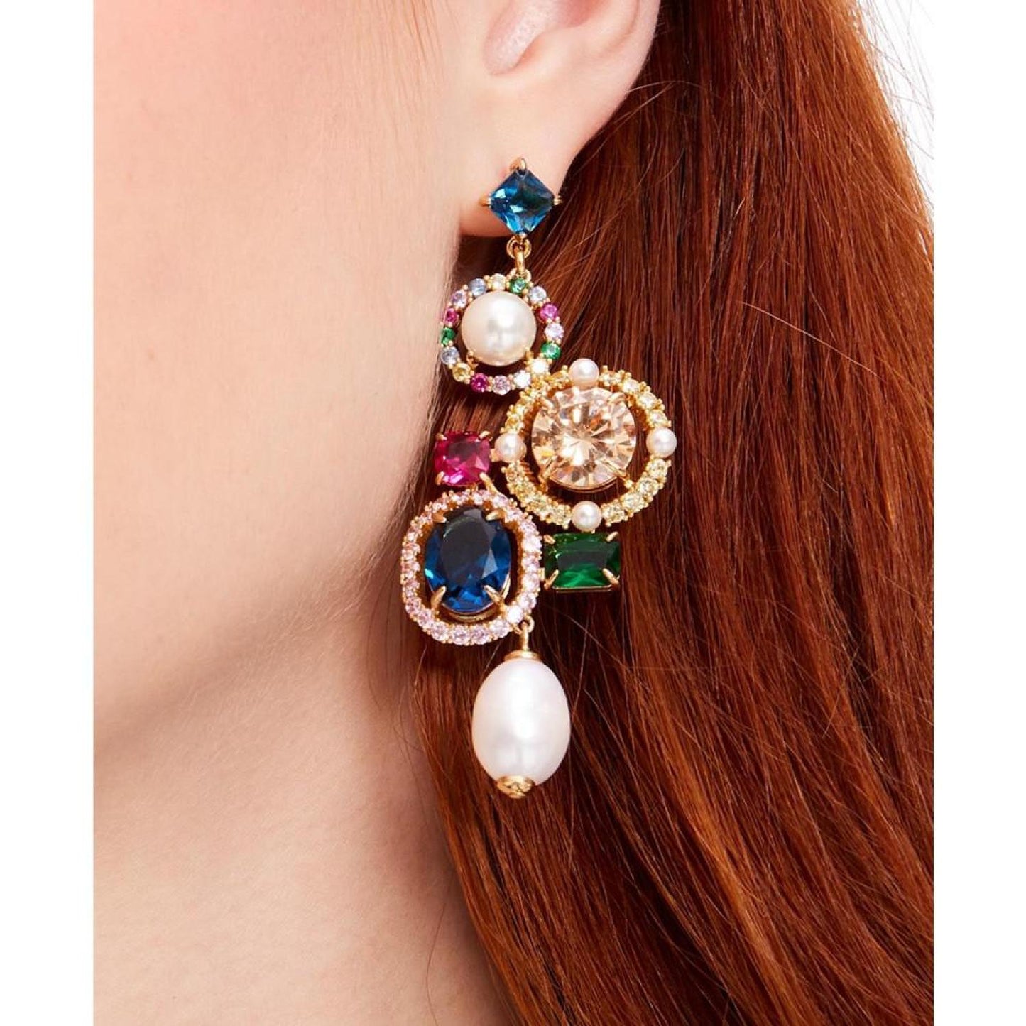 Gold-Tone Multicolor Crystal & Freshwater Pearl Statement Earrings