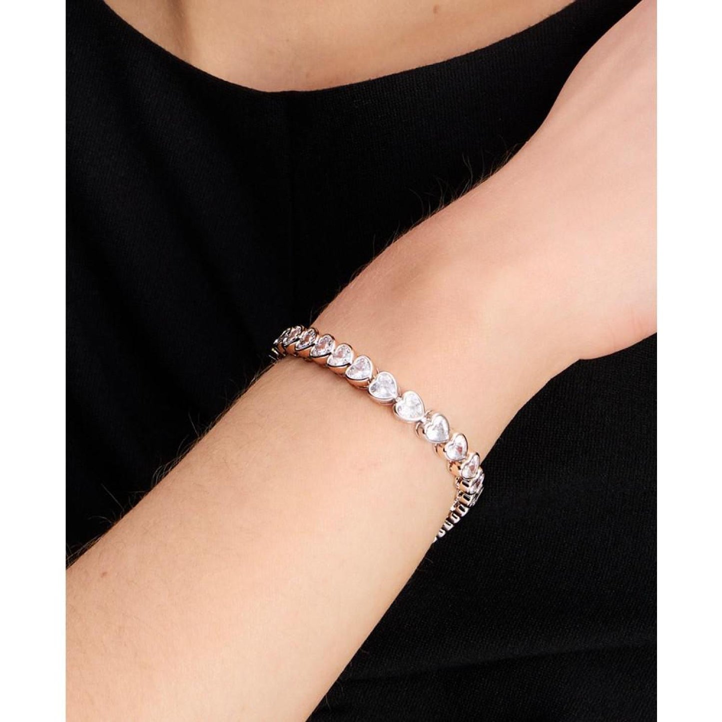 Silver-Tone Cubic Zirconia Heart Tennis Bracelet