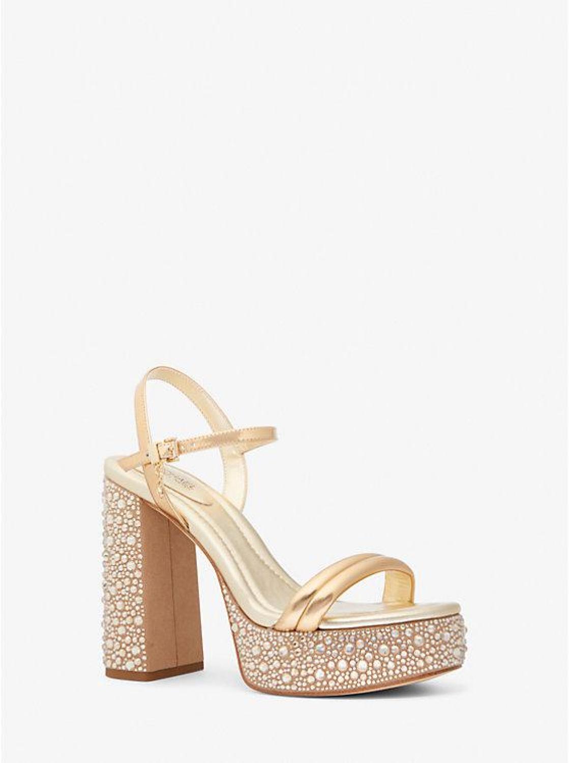 Laci Embellished Metallic Leather Platform Sandal