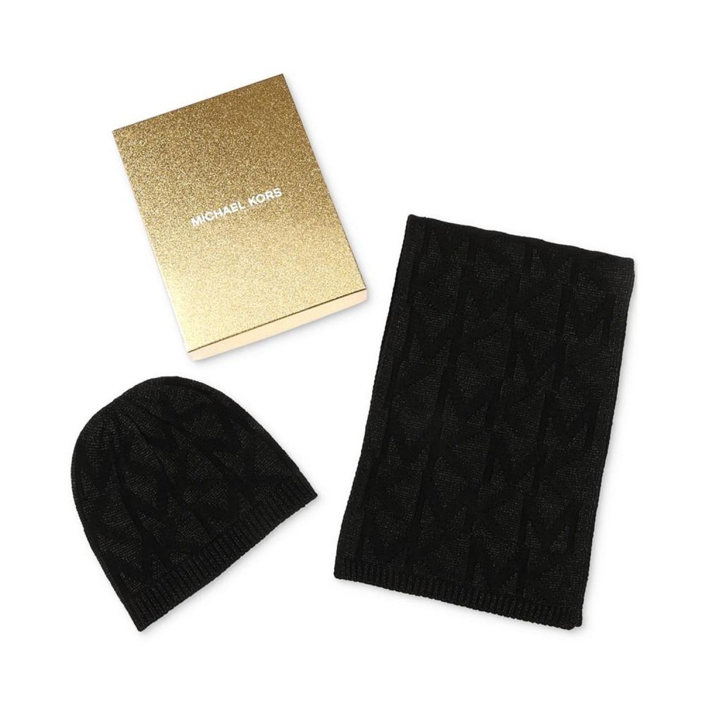 Women's Debossed Knit Metallic Beanie & Scarf Set