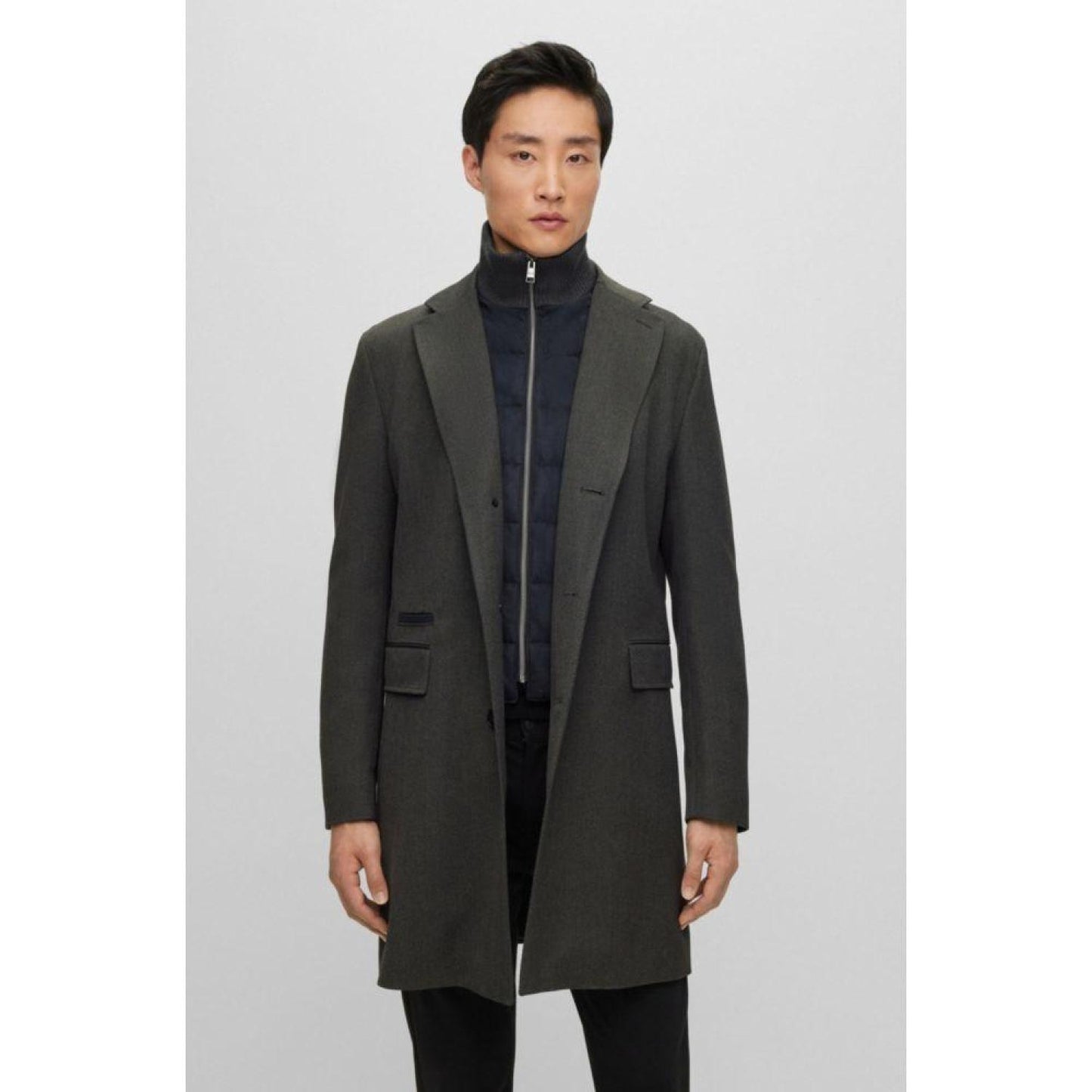 Water-repellent wool-blend coat with zip-up inner