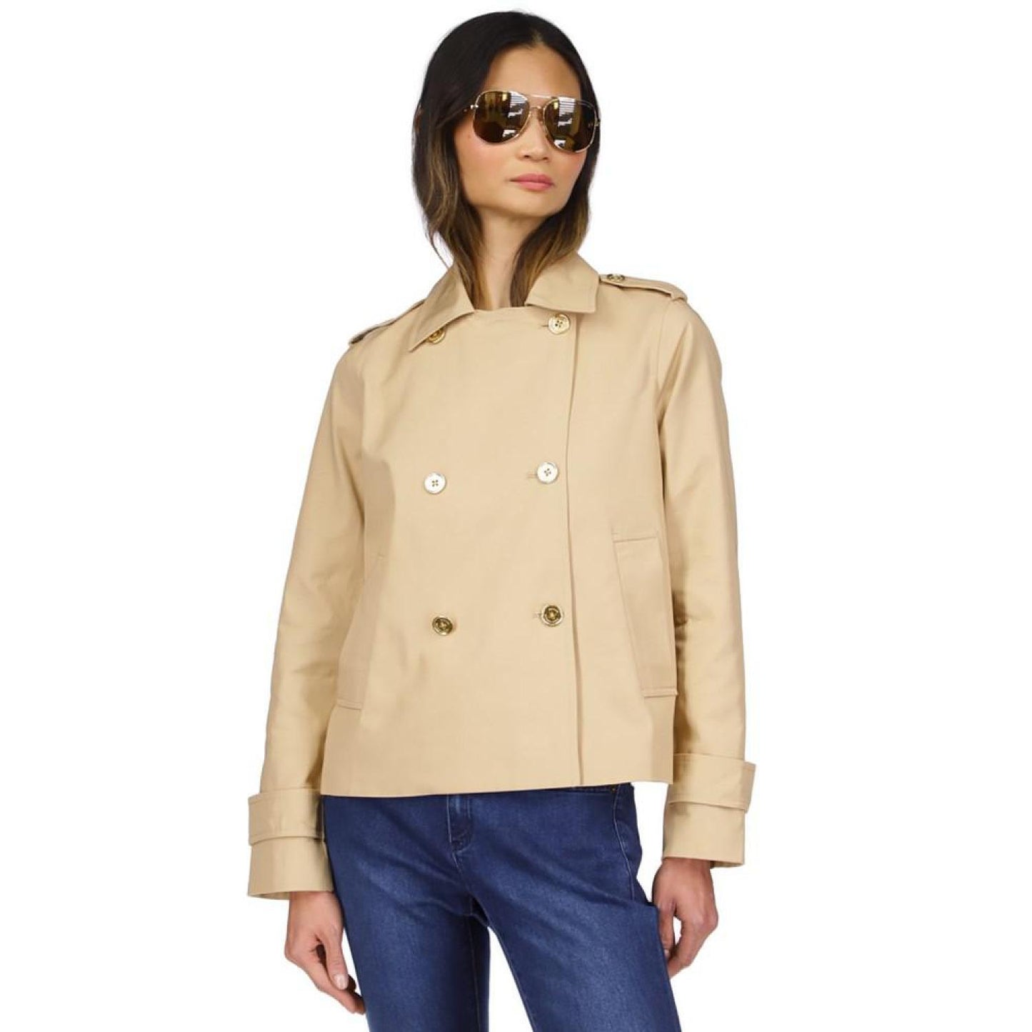 Women's Cotton Twill Cropped Peacoat, Regular & Petite