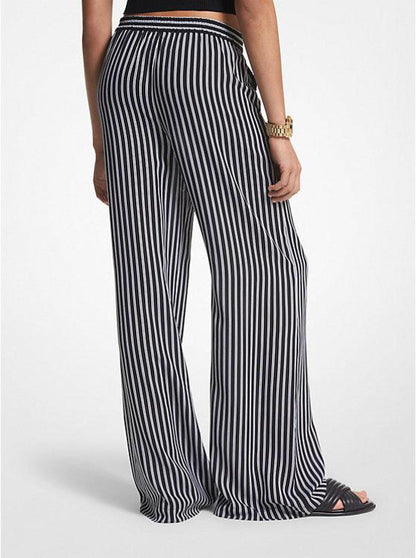 Striped Georgette Wide-Leg Pants