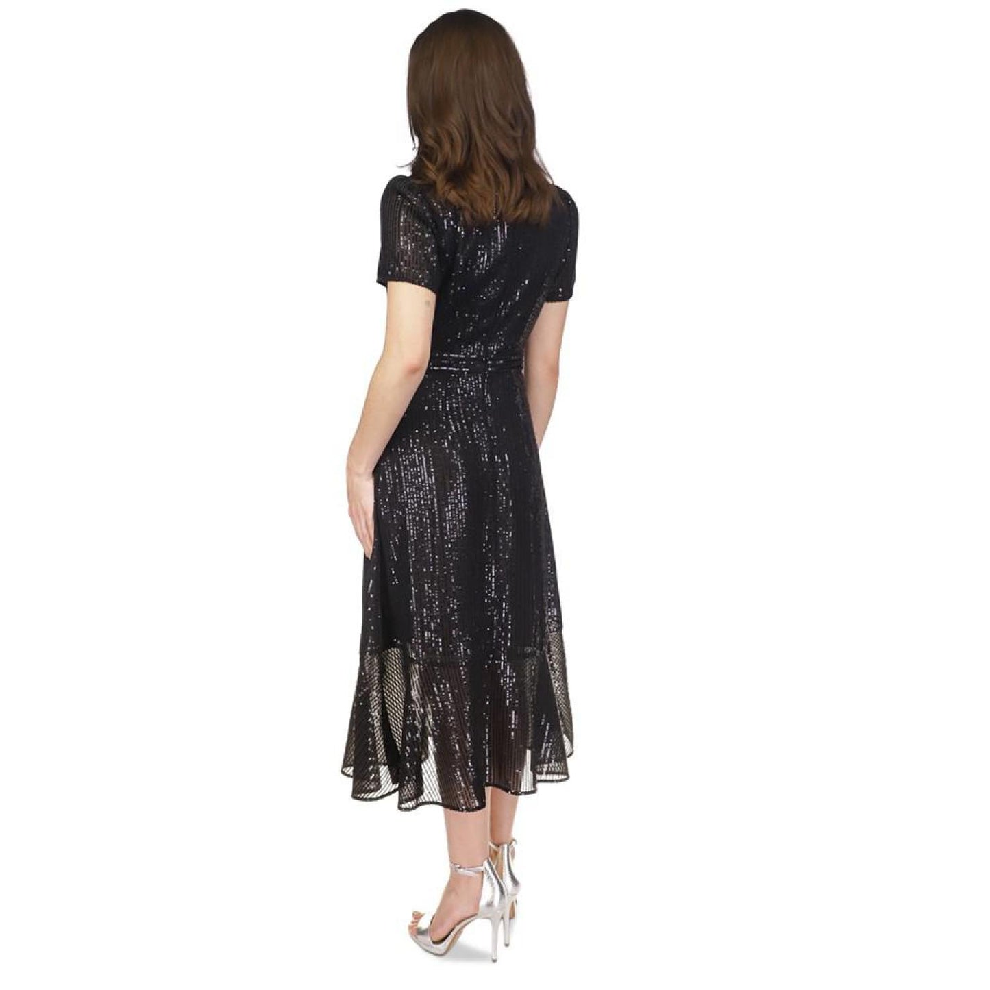 Women's Sequined Stripe Flounce Dress