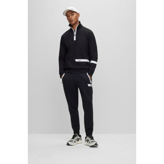 Cotton-blend zip-neck sweatshirt with logo stripe