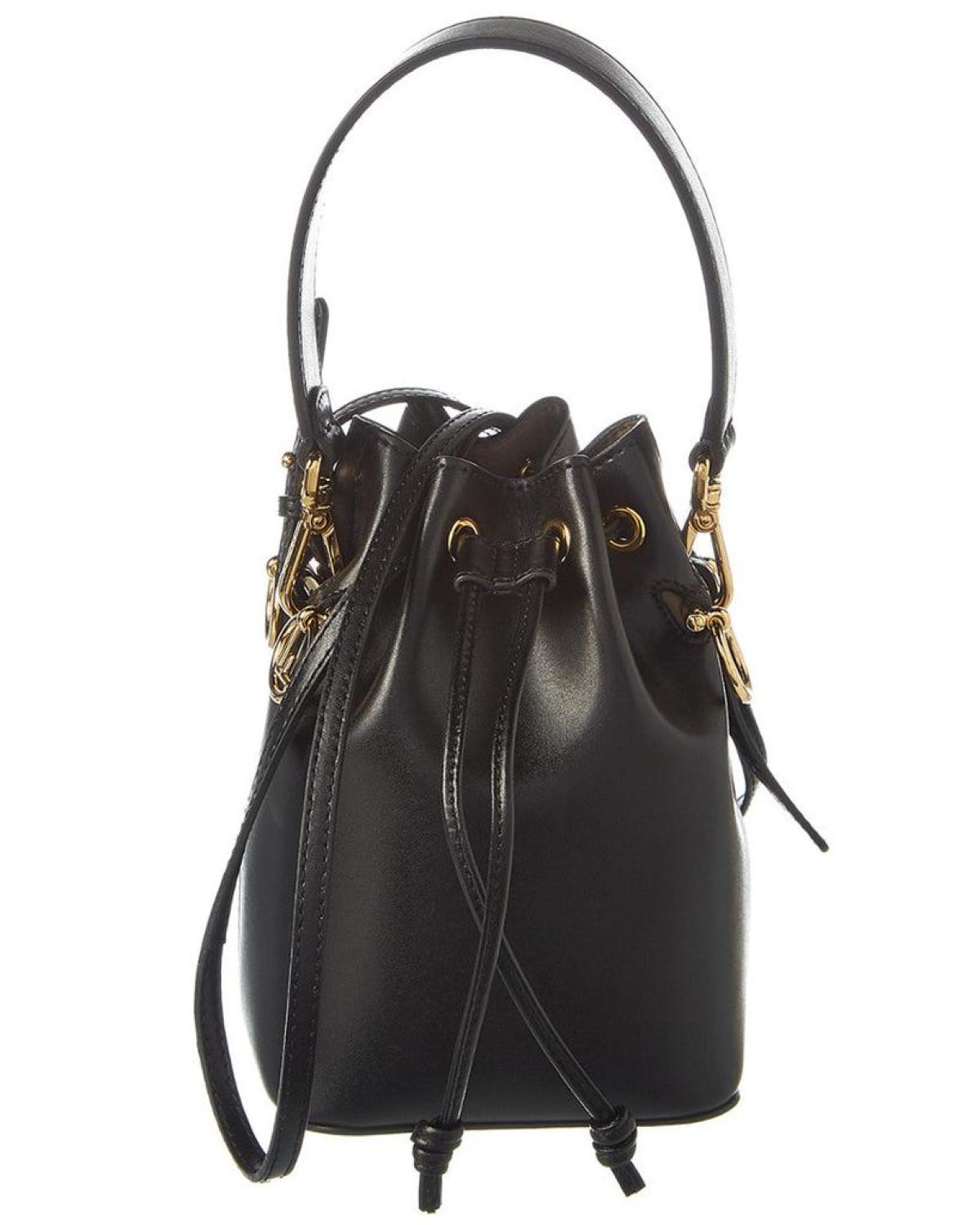 FENDI Mon Tresor Mini Leather Bucket Bag, Black