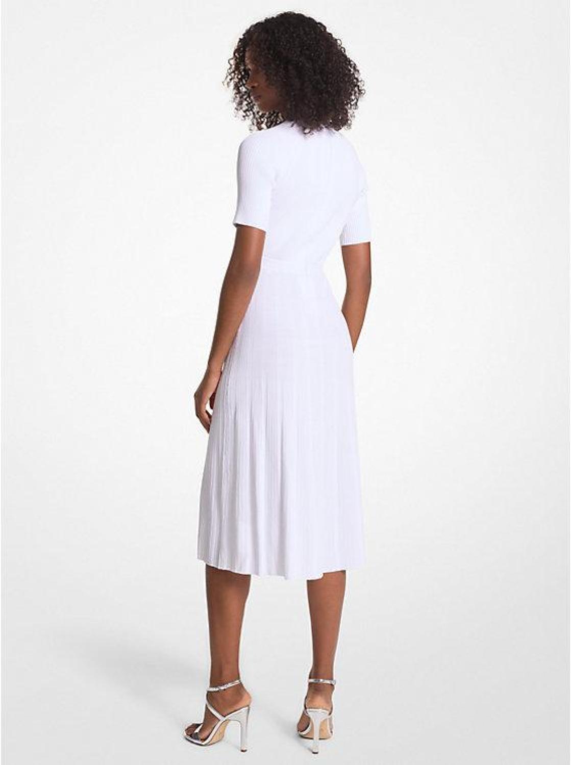 Ribbed Stretch Knit Button Midi Dress