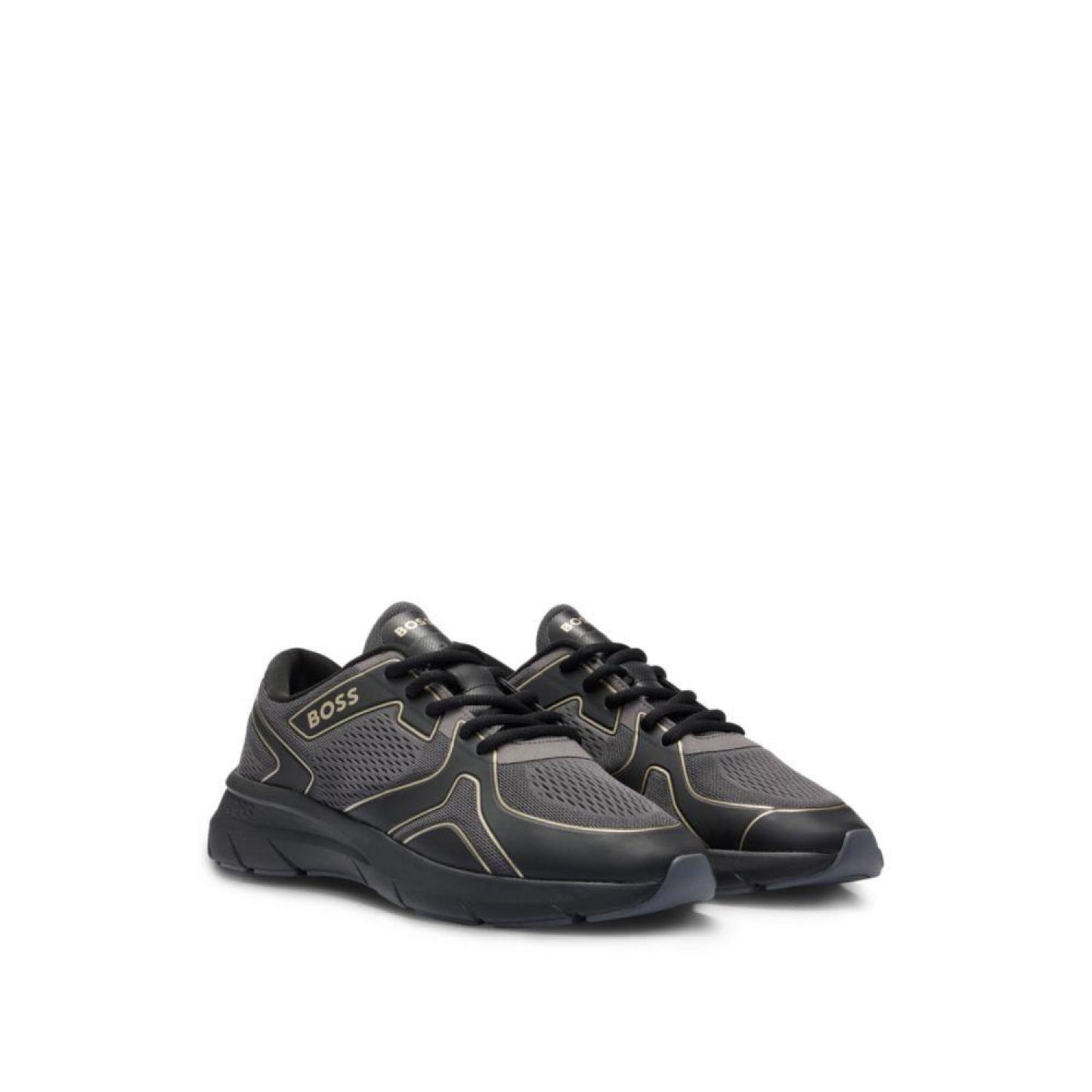 Mixed-material trainers with rubberized faux leather