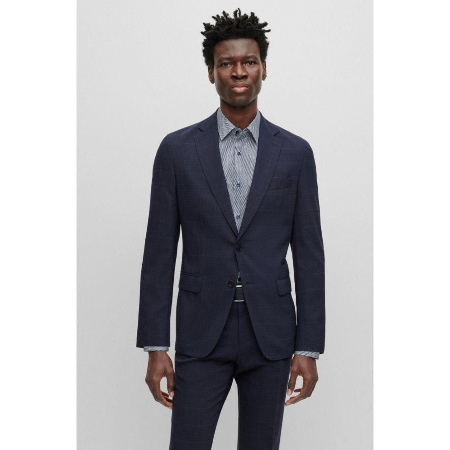 Slim-fit suit in checked performance-stretch fabric