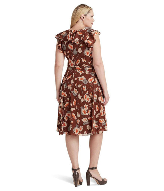 Plus Size Floral Ruffle-Trim Georgette Dress