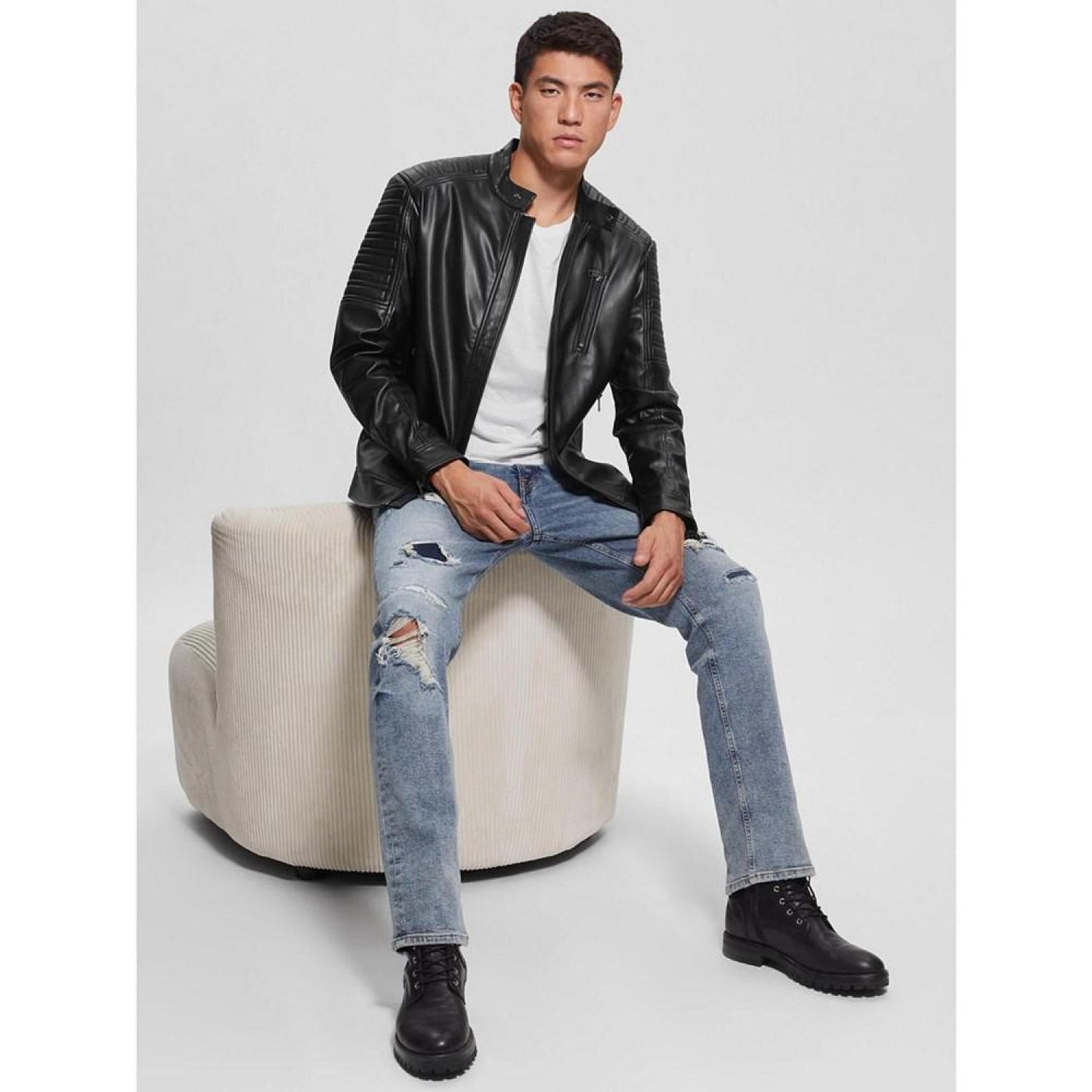 Men's Faux-Leather Biker Jacket