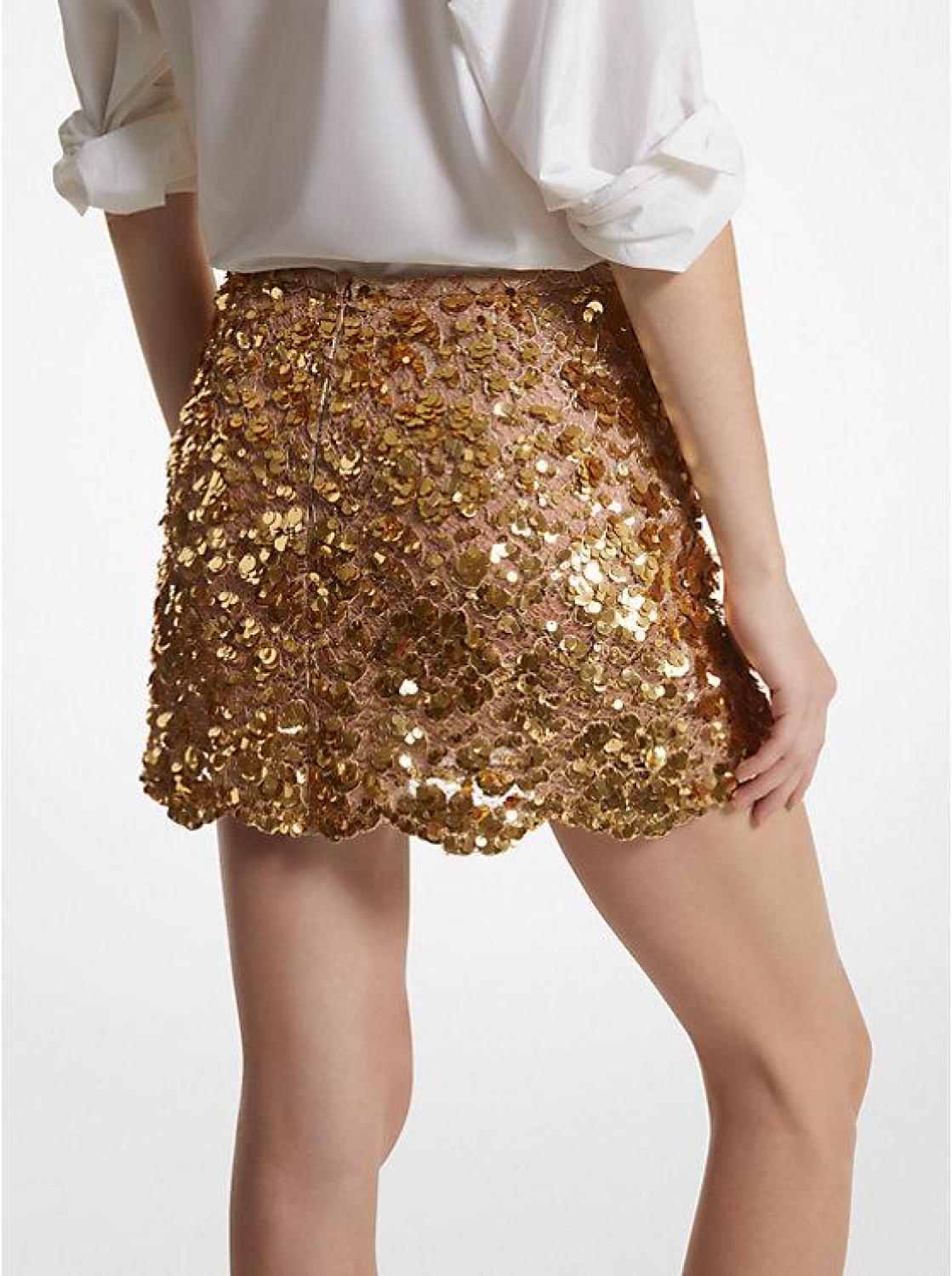 Hand-Embroidered Sequin Floral Lace Skirt