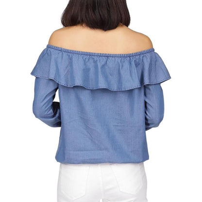 Womens Ruffled Off-The-Shoulder Pullover Top