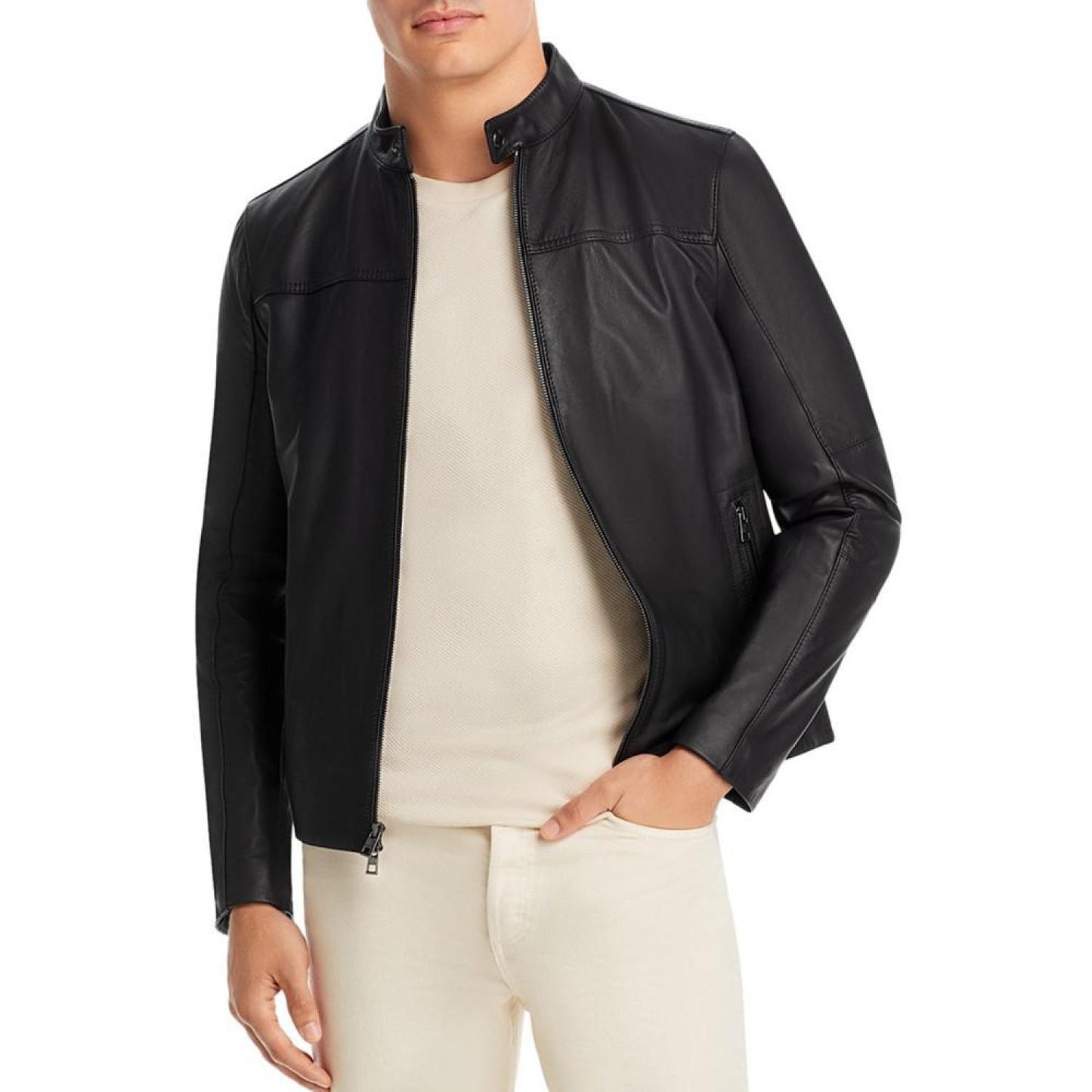 Men's Leather Racer Jacket, Created for Macy's