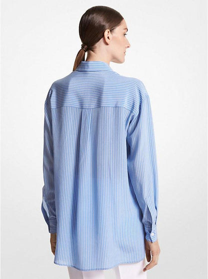 Striped Organic Silk Crepe De Chine Tie-Front Shirt