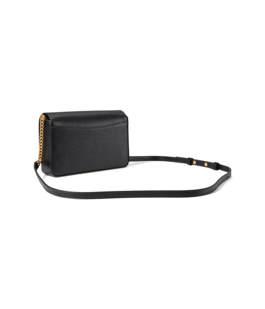 Morgan Bow Embellished Saffiano Leather Flap Chain Wallet