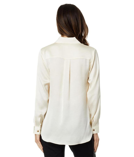 Petite Satin High-Low Long Sleeve Top