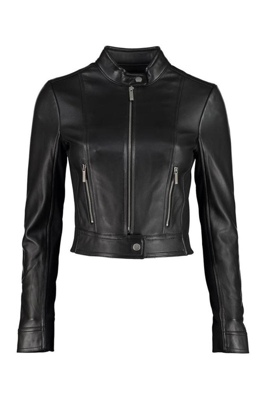 Michael Michael Kors Cropped Leather Biker Jacket