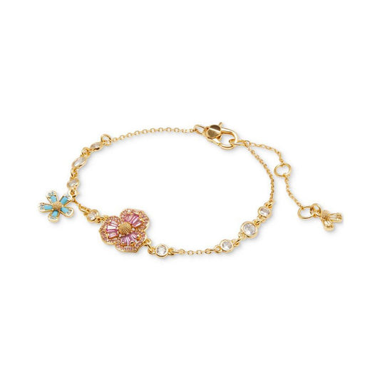 Gold-Tone Cubic Zirconia & Stone Fleurette Link Bracelet