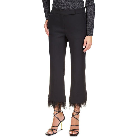 Women's Cropped Detachable Feather Trim Stretch Crepe Pants