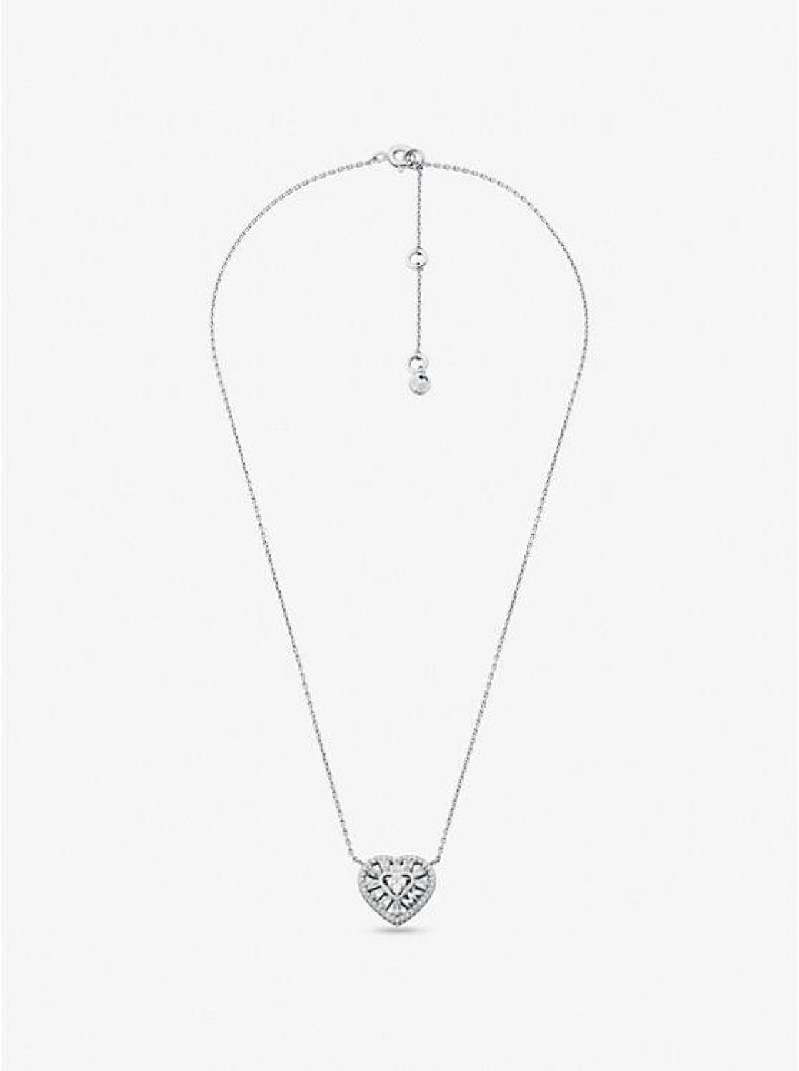 Precious Metal-Plated Sterling Silver Pavé Heart Necklace