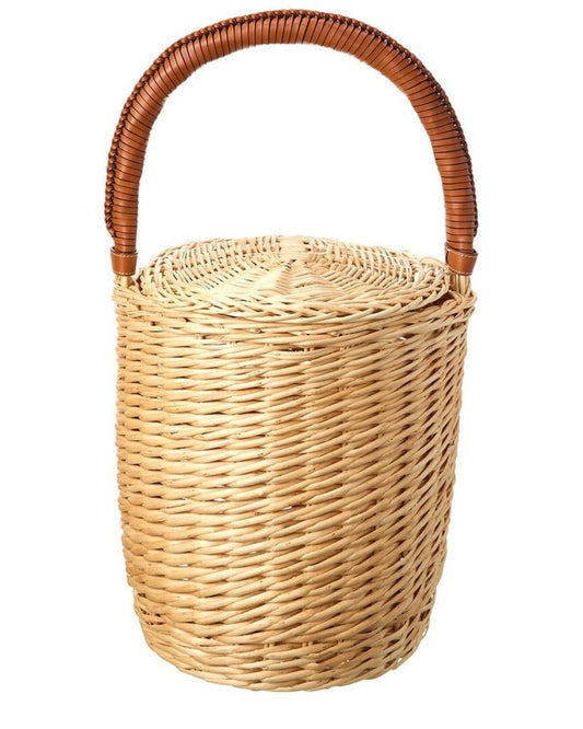 CELINE Logo Wicker & Leather Basket Tote