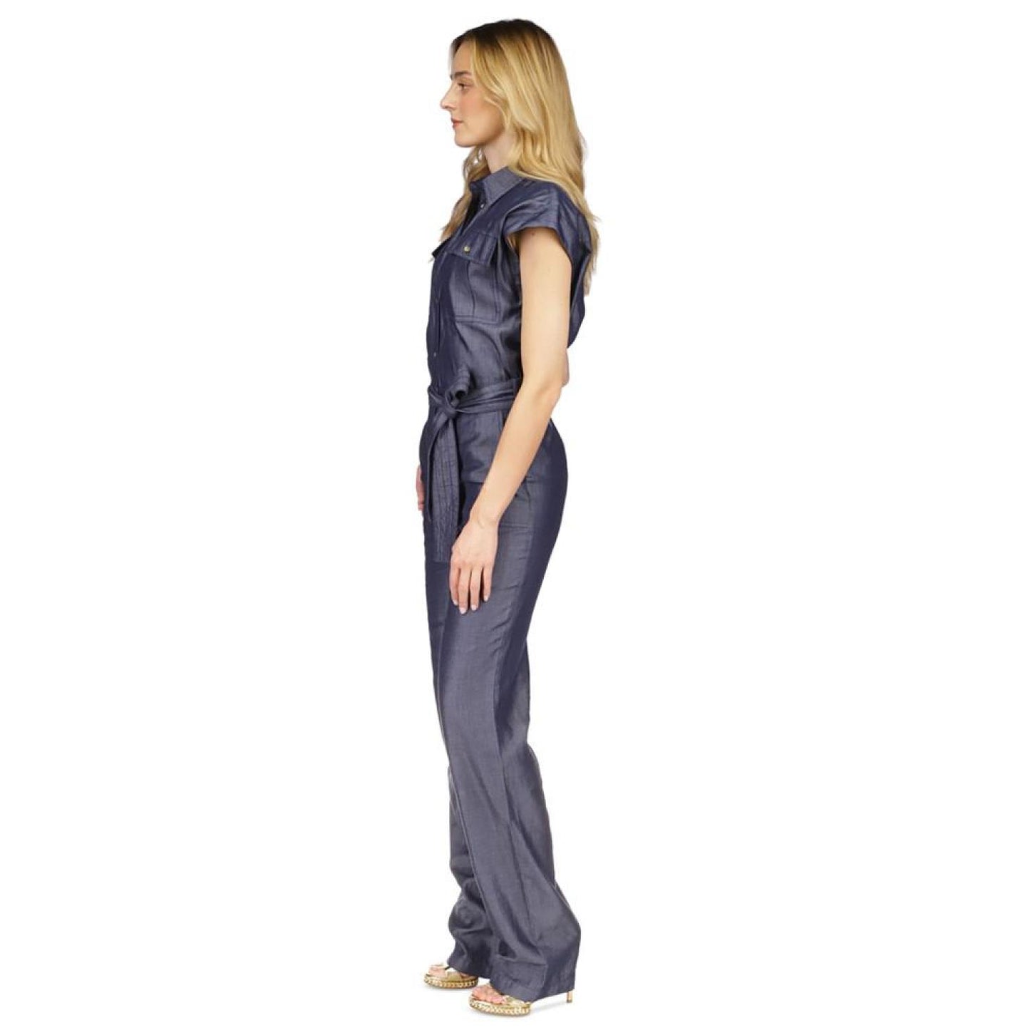 Women's Tie-Waist Button-Front Jumpsuit