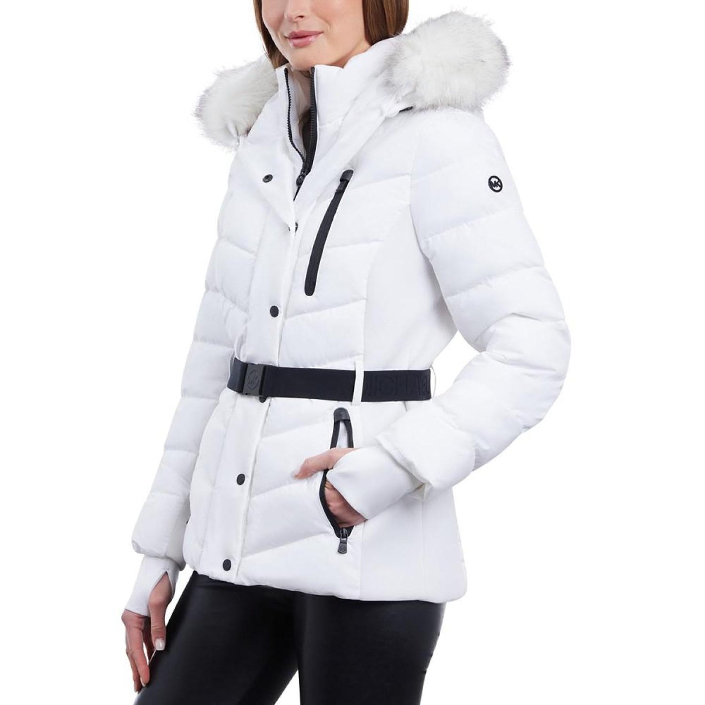 Women's Belted Faux-Fur-Trim Hooded Puffer Coat