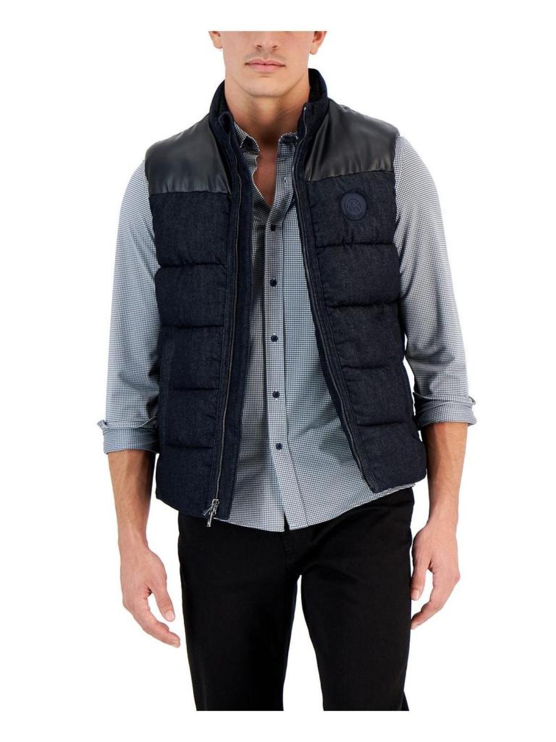 Mens Faux Leather Trim Puffer Vest