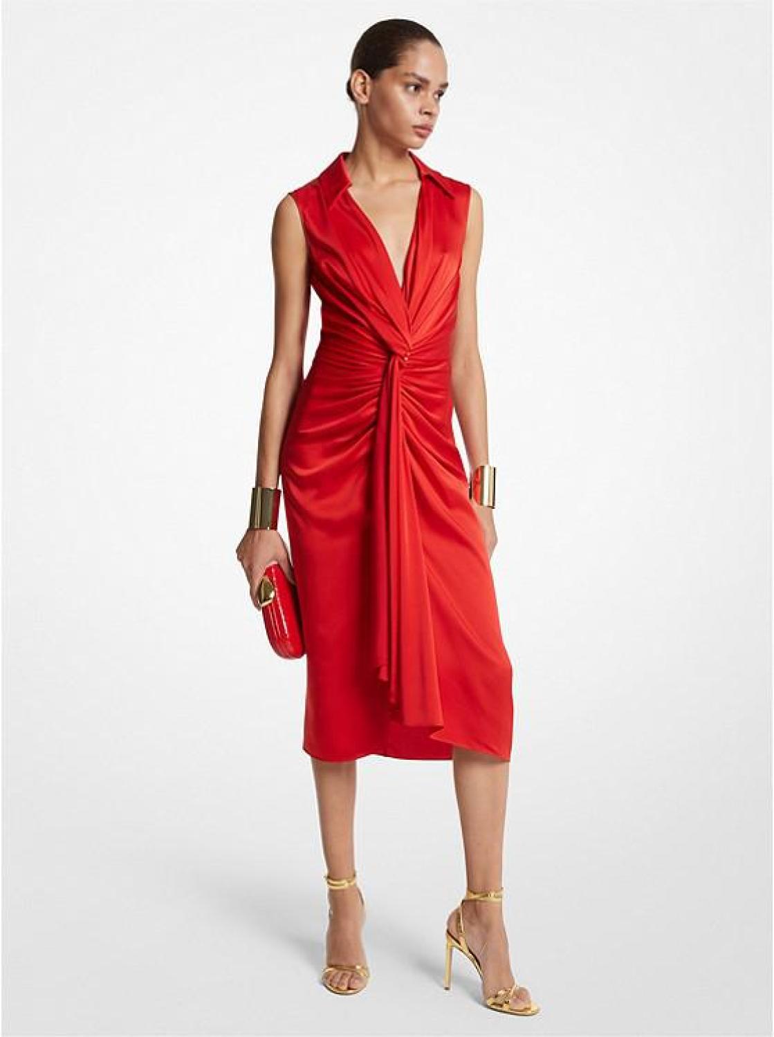 Satin Charmeuse Sleeveless Shirtdress