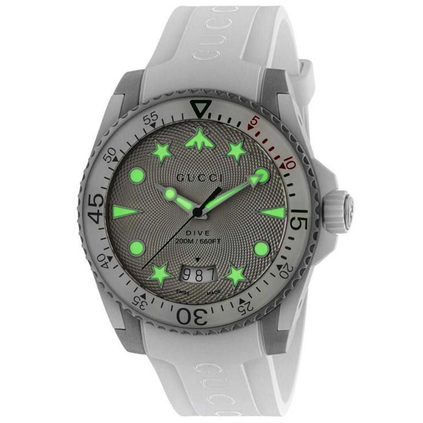 Men's Swiss Dive White Rubber Strap Watch 40mm