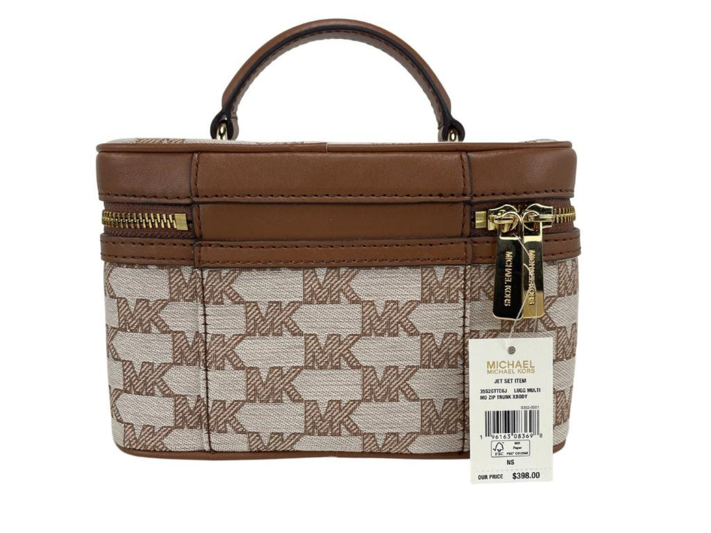 Michael Kors Jet Set Medium Luggage Jacquard Canvas Zip Trunk Crossbody Women's Handbag