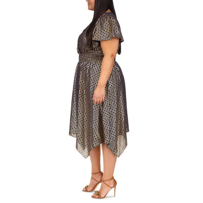 Plus Size Foil-Print Handkerchief-Hem Dress