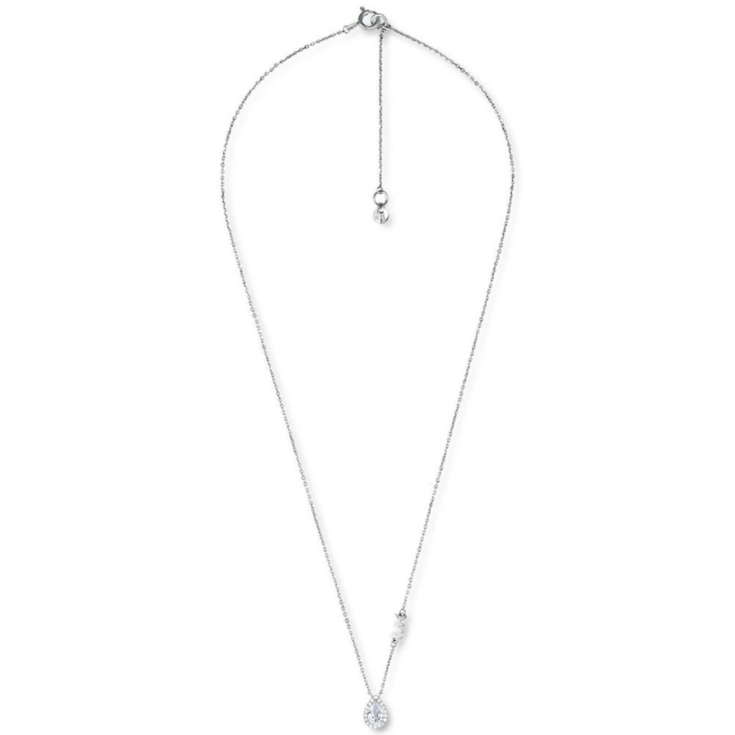 Sterling Silver Cubic Zirconia Pear-Shape Halo Pendant Necklace, 16" + 2" extender