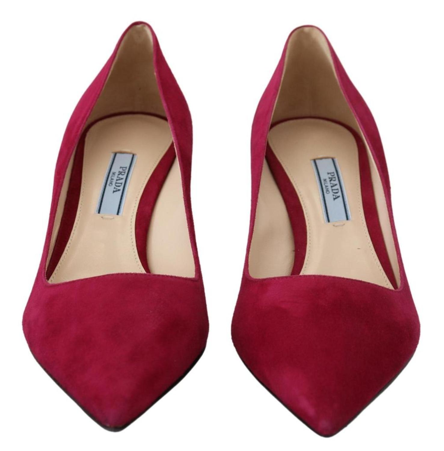 Prada red 2025 suede pumps