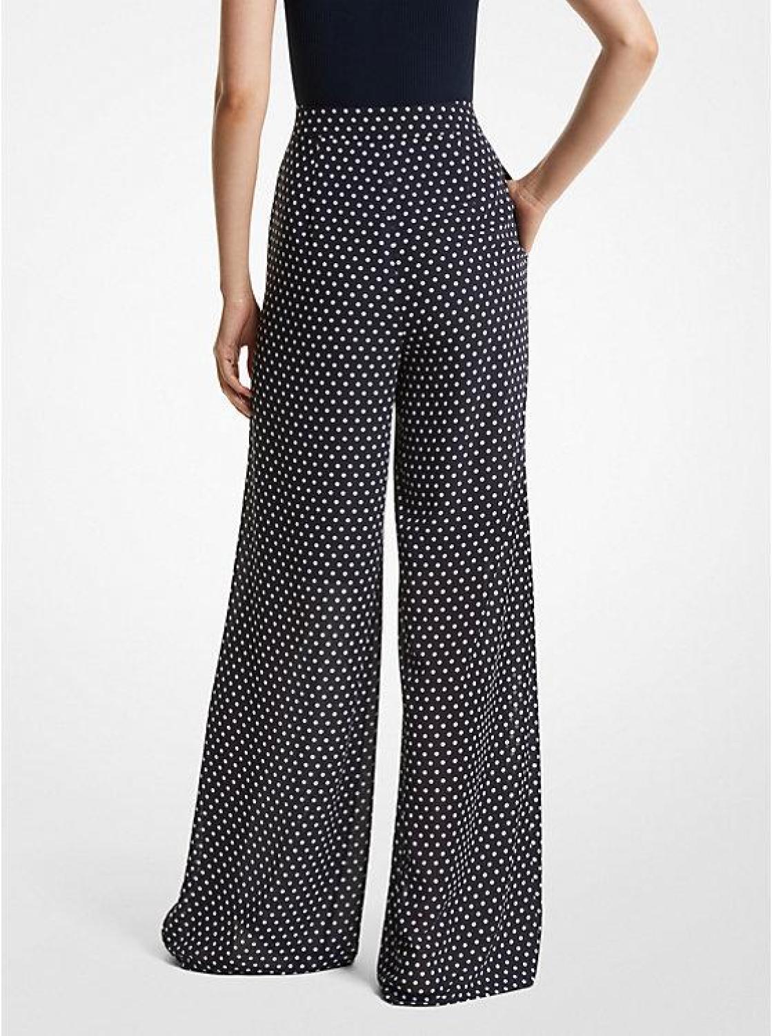 Polka Dot Georgette Wide-Leg Trousers