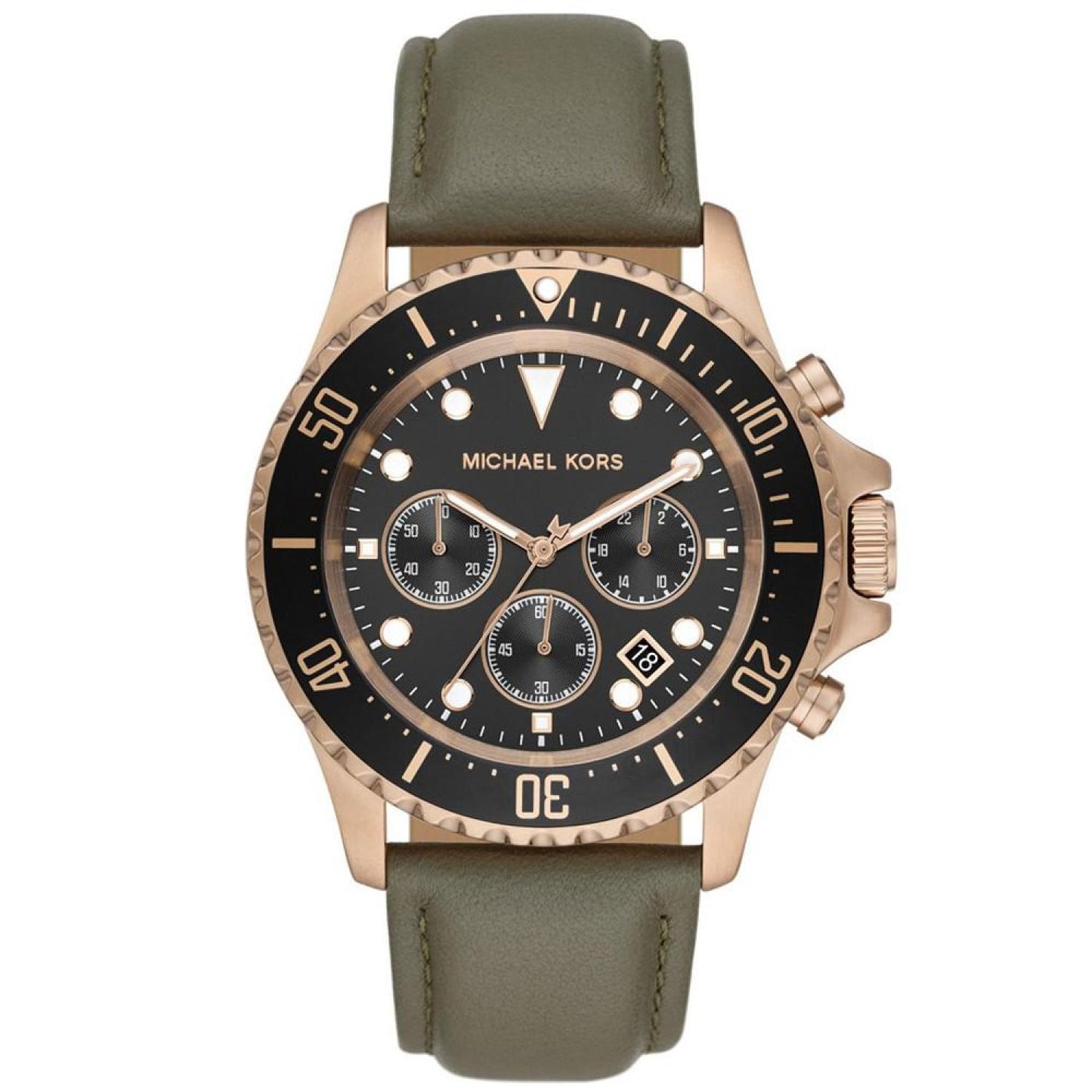 Men's Everest Quartz Chronograph Olive Leather Watch 45mm