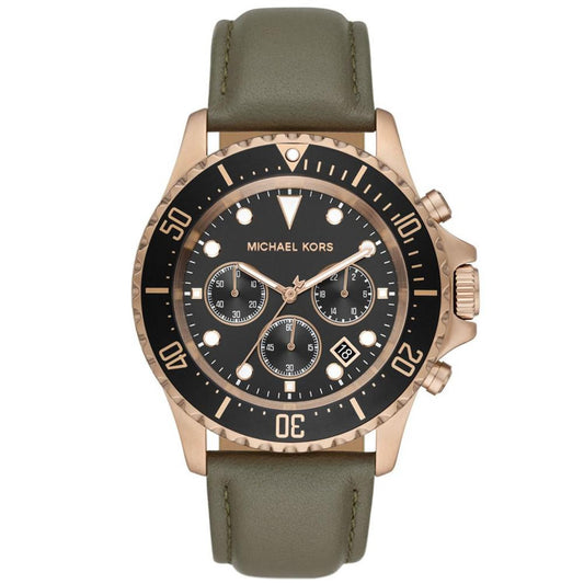 Men's Everest Quartz Chronograph Olive Leather Watch 45mm