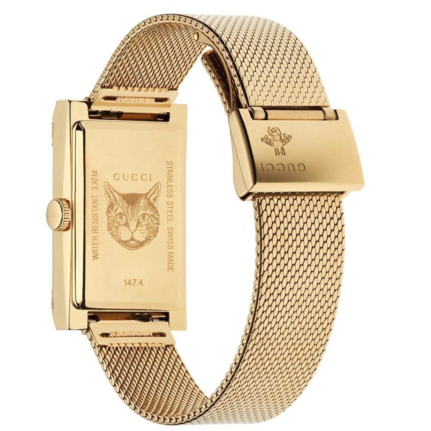 Women's Swiss G-Frame Gold-Tone PVD Stainless Steel Mesh Bracelet Watch 21x34mm