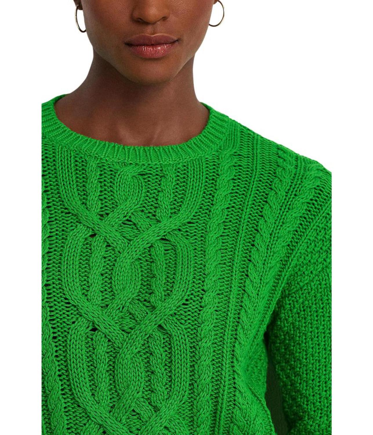 Cable-Knit Cotton Crewneck Sweater