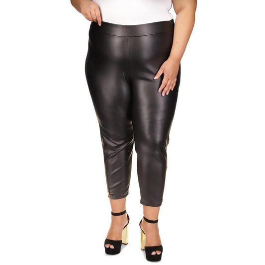 Plus Size Faux-Leather Skinny Ankle Pants