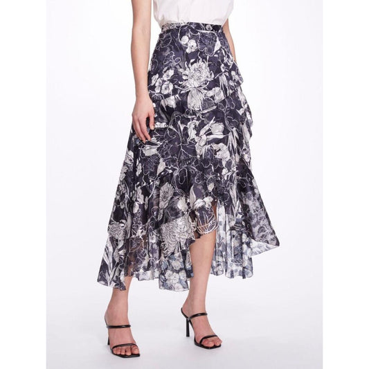 Floral Print Ruffled Chiffon Hi-Lo Skirt