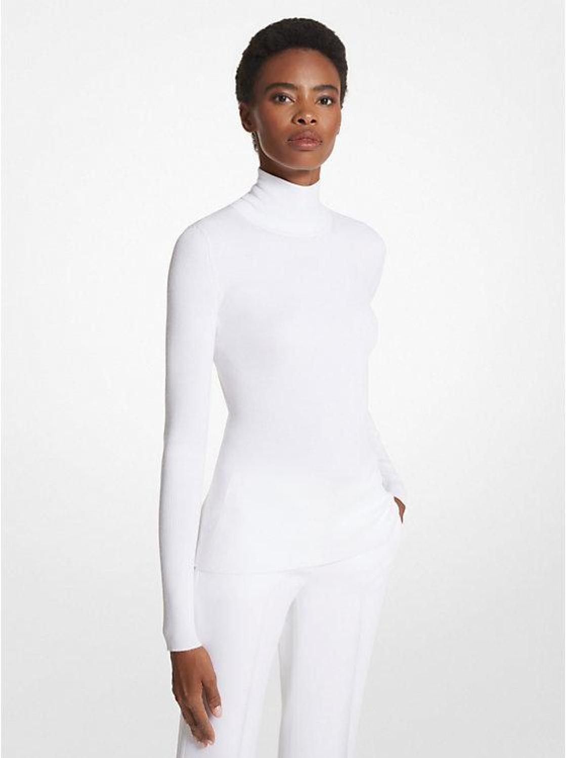 Ribbed Stretch Viscose Turtleneck Sweater