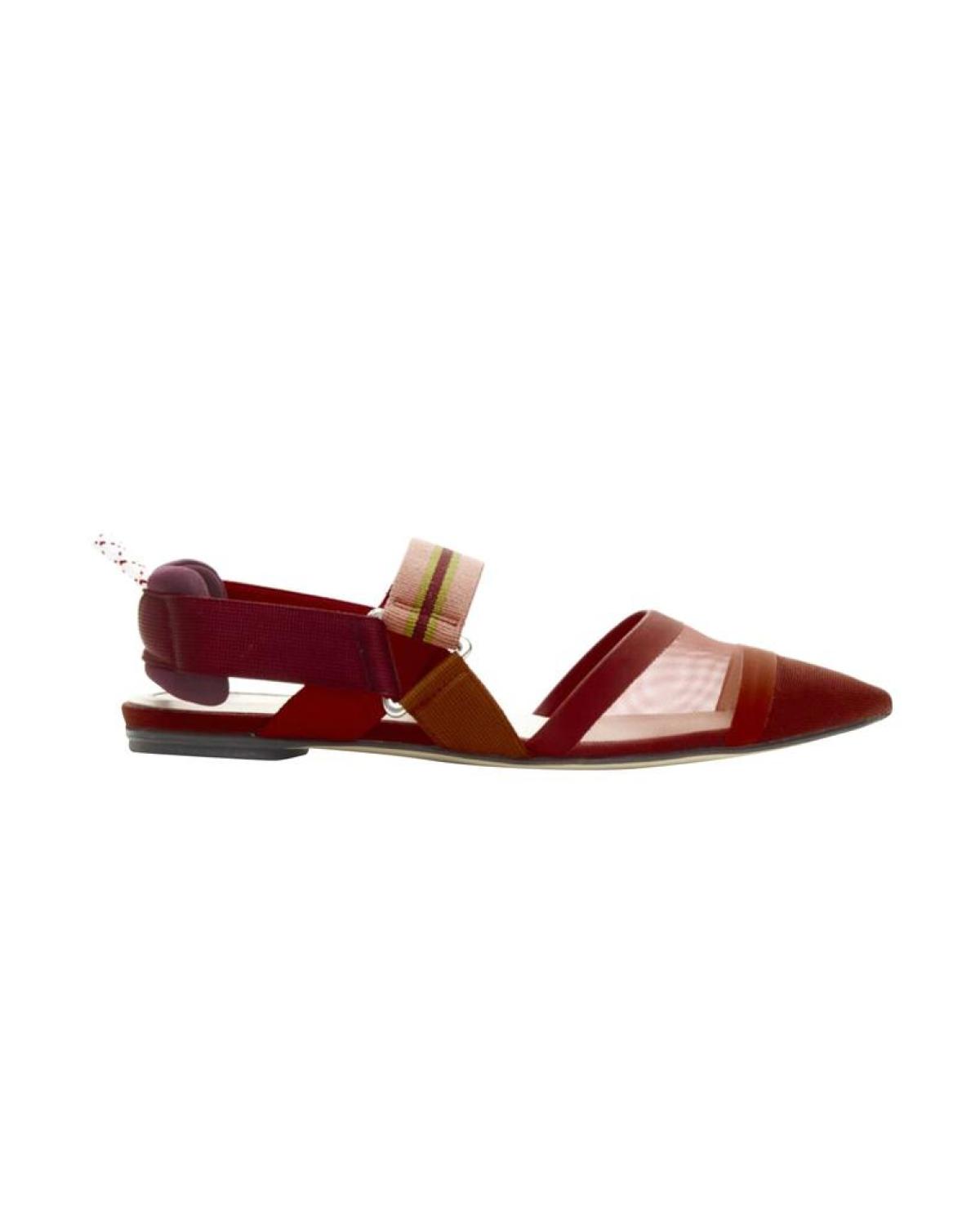 FENDI Colibri red sheer mesh mixed fabric sports strap flats